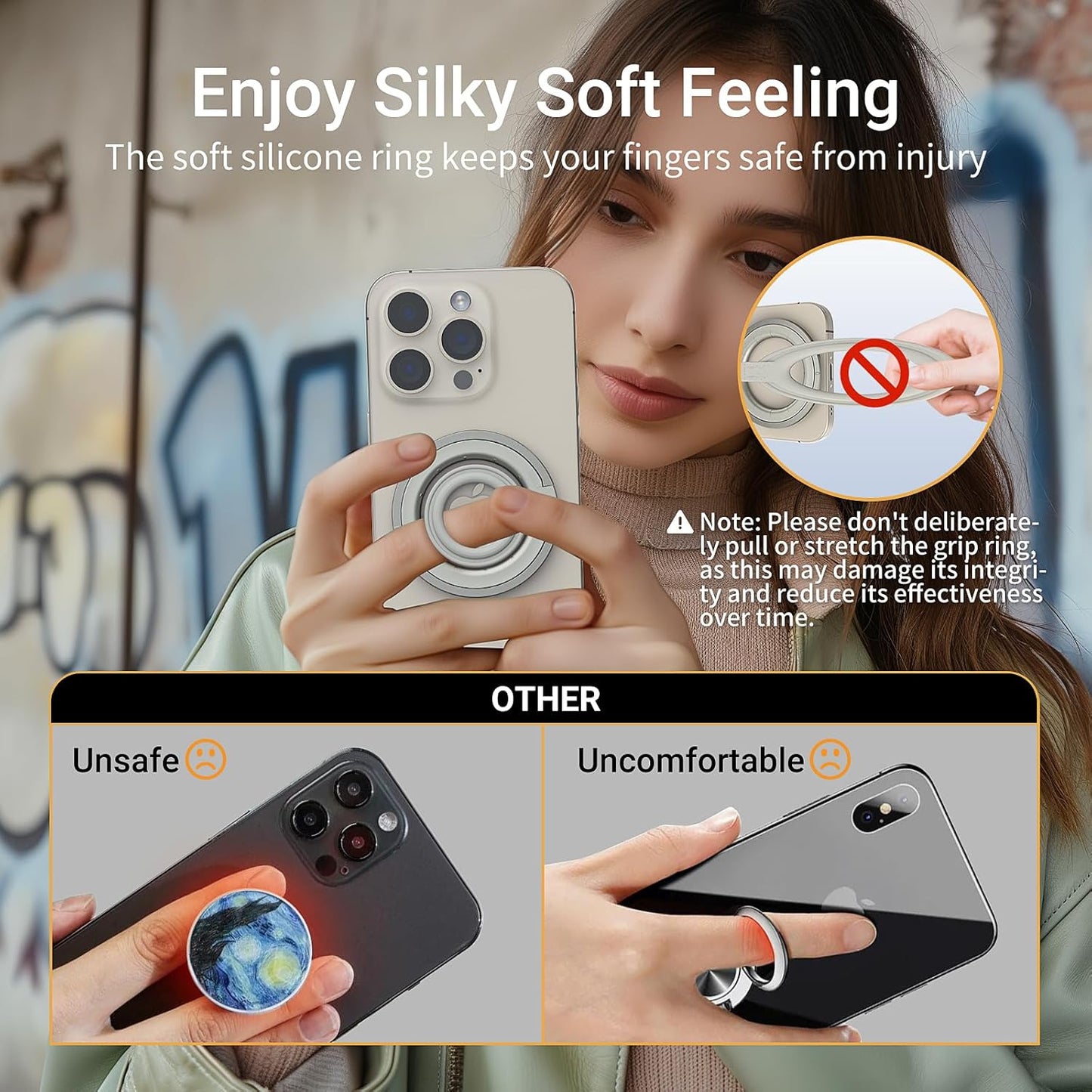 OPSO Magnetic Phone Ring Holder for MagSafe, 360° Rotatable Gym Finger Ring Grip Stand, [Dual-Sided Magnet] Magnetic Phone Grip Adjustable Kickstand for iPhone 16 15 14 13 12/Pro/Max, All Smartphone