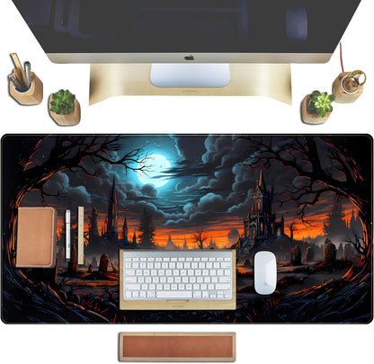 Dark Fantasy Castle Desk Pad Extended Gaming Mouse Pad, XXL Large Computer Laptop Keyboard Wireless Mouse Mat, Office Desk Decor Mousepad Deskmat with Stitched Edges Matt 31.5x15.7 in