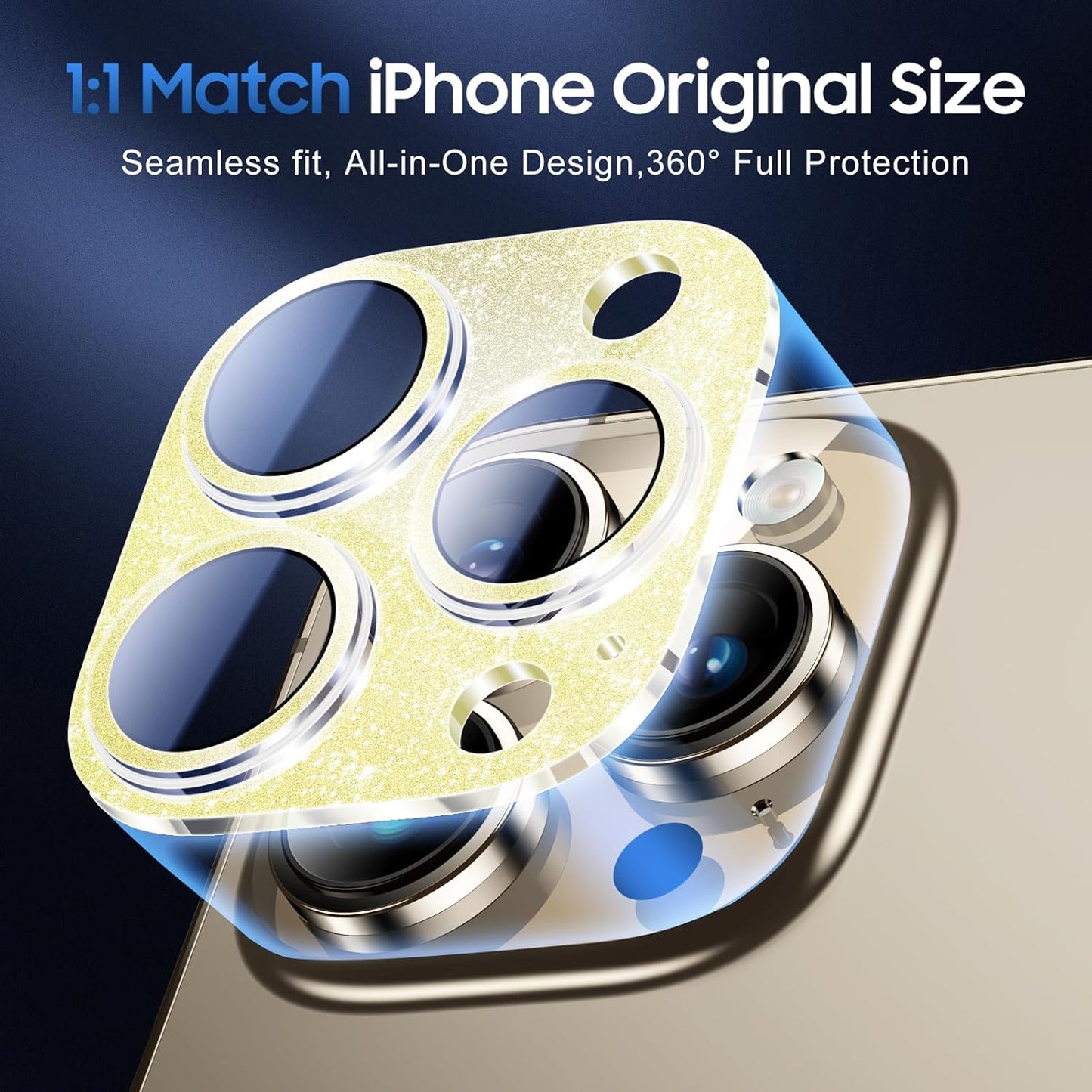 UniqueMe 3 Packs Compatible for iPhone 14 Pro Max/iPhone 14 Pro Camera Lens Protector Acrylic [Not Glass],[Case Friendly][Scratch-Resistant][Night Shooting Mode]-Glitter Golden