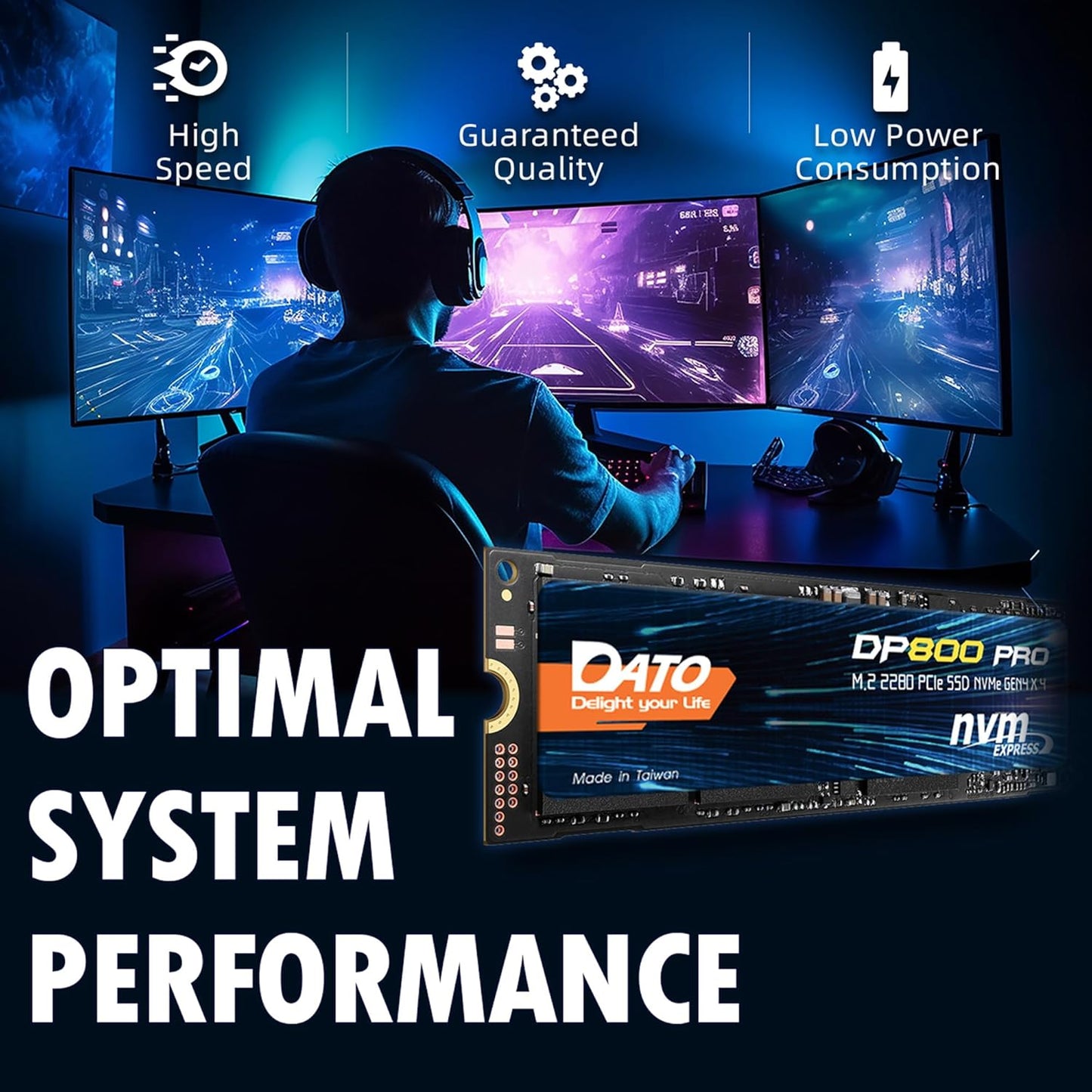 DATO M.2 2280 SSD 512GB, PCIe Gen4 x4 NVMe SSD Internal Solid State Drive for Gaming and Creators, Compatible with Desktop and Laptop, Up to 5100/4600 MB/s - DP800 Pro