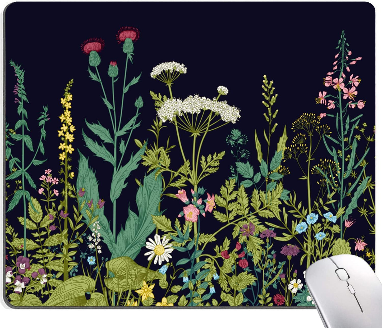 Floral Mouse Pad, Square Waterproof Non-Slip Rubber Base Mouse Pad for Office Laptop, 9.5"x7.9"x0.12" Inch (Weed Flower)