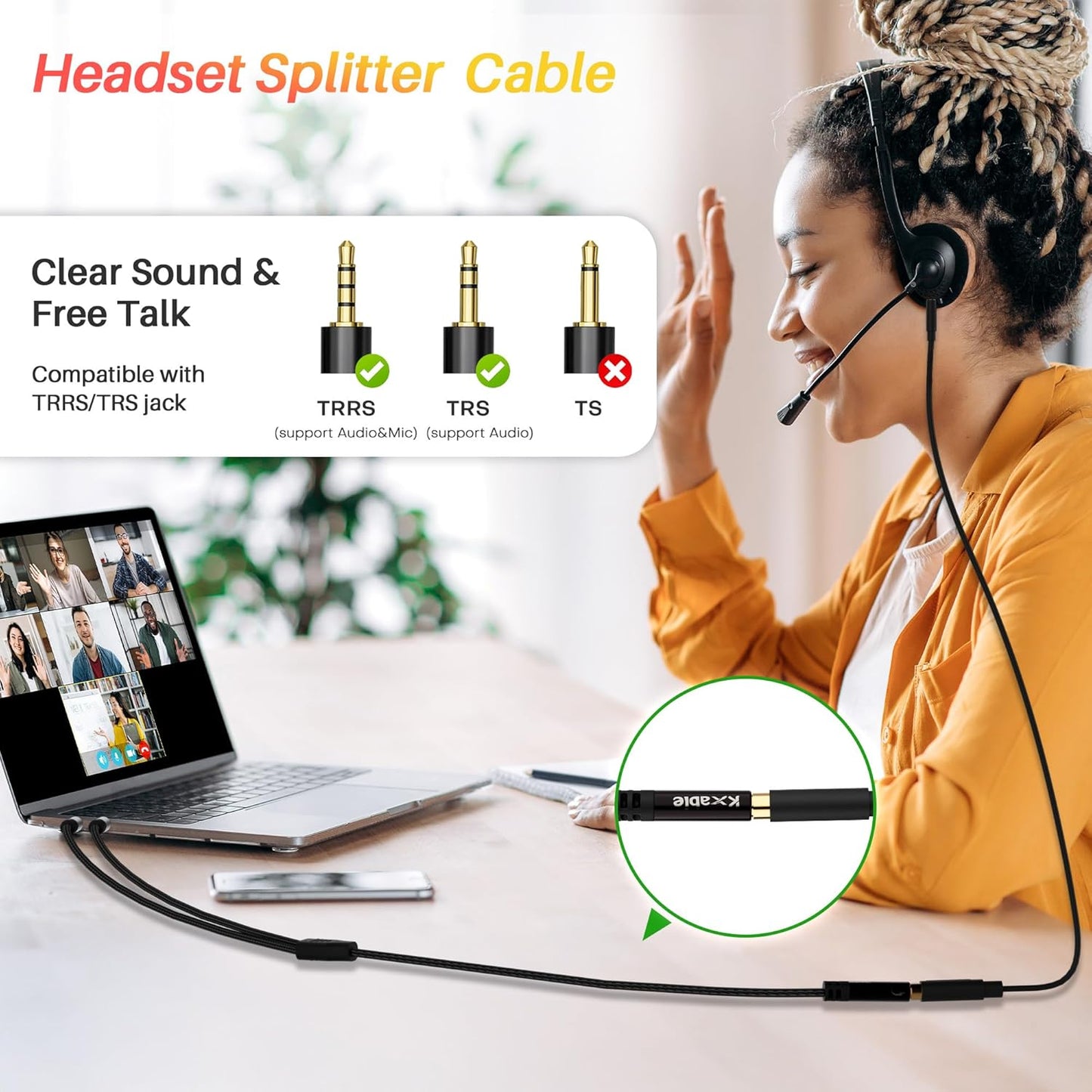 Headphone Splitter for Computer, 3.5mm Female to Dual 3.5mm Male Audio Splitter Cable, Stereo Jack Earphones Headset to PC Laptop Adapter, 1/8inch 2-in-1 Y Separator Aux Dongle Converters, 6FT