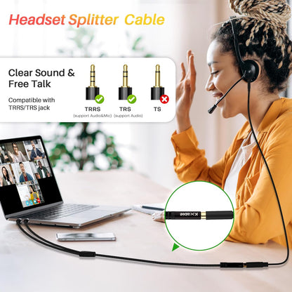 Headphone Splitter for Computer, 3.5mm Female to Dual 3.5mm Male Audio Splitter Cable, Stereo Jack Earphones Headset to PC Laptop Adapter, 1/8inch 2-in-1 Y Separator Aux Dongle Converters, 6FT