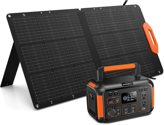 GRECELL Portable Solar Generator 500W with Solar Panel 100W, Portable Power Station 500W AC Outlet, Solar Panels 21.5V 5.5A for Home Use Outdoor Camping Backup Emergency