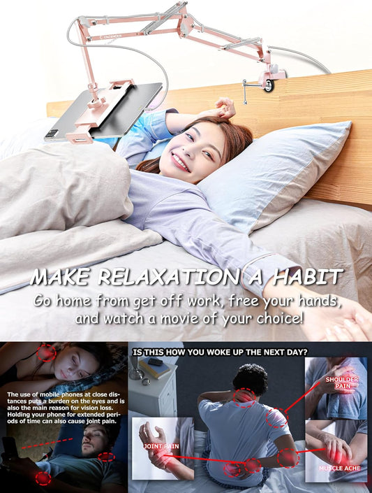 Foldable Tablet Stand, Tablet Mount Adjustable for Bed,Universal Flexible Tablet Holder with 360 Degree Rotation for iPad/iPhoneX/iPad Pro/N-Switch,or Other 4.5~13.5 Inches Devices (Pink)