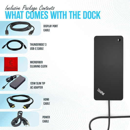 Lenovo 40AN0135US Thunderbolt 3 Dock Gen 2 Dual UHD 4K Display - Thinkpad Docking Station Dual Monitor with HDMI, DP & TB3 Cable (Renewed)