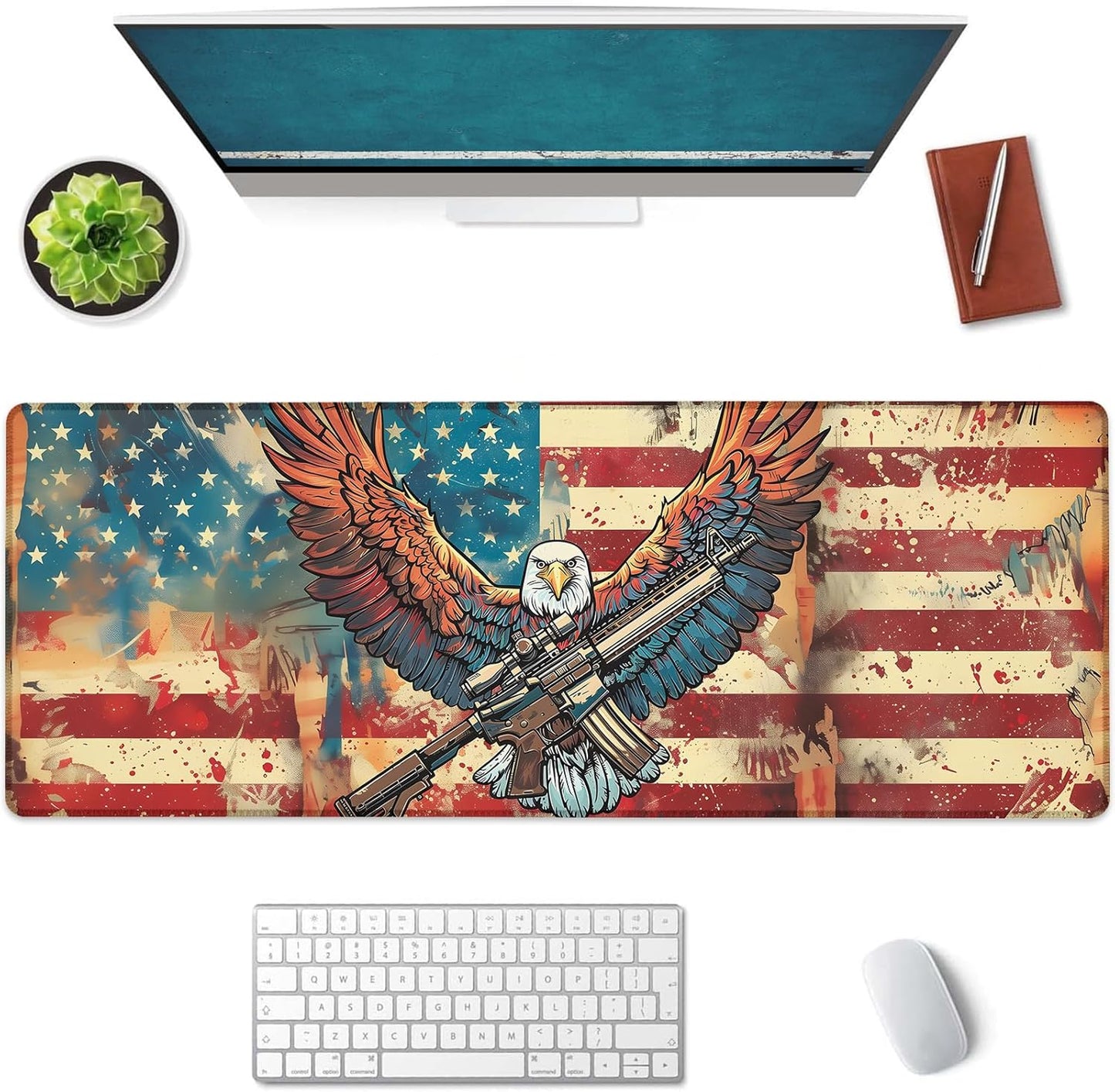 Patriotic Eagle Large Mouse Pad, Gaming Mouse Pad, Keyboard Mat, Non-Slip Rubber Base, Office Accessories, Desk Mat, MousePads for School, Work, Home Decor Gifts 31.5" x 11.8"