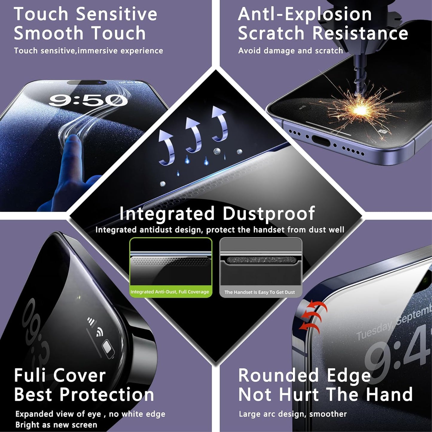 2 Pack Anti Blue Light Matte Screen Protector for iPhone 12 Pro/iPhone 12, 9H Tempered Glass, Full Coverage, Anti-Fingerprint, Auto Dust-Elimination, No Bubble, Easy Installation