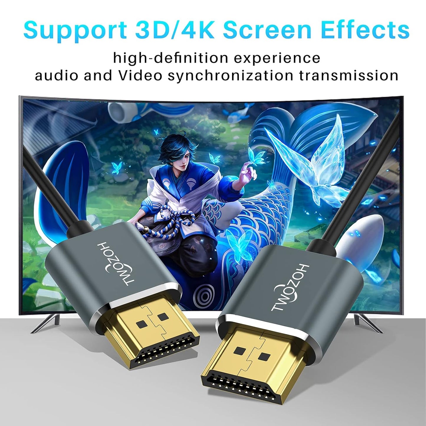 Twozoh Flexible & Slim Long HDMI Cable 25FT 2 Pack, Ultra Thin HDMI Cord Supports High Speed 4K@60Hz 18gbps 2160P/1080P