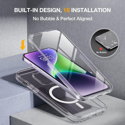 Miracase Magnetic for iPhone 14 Case 6.1'', [Bubble Free] Full-Body Bumper Phone case with Built-in Full Glass Screen &Lens Protector,No Gap,Compatible with MagSafe,Drop Proof 14 Cover,Clear