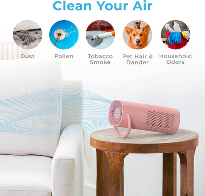 Pure Enrichment PureZone Mini Portable Air Purifier - Cordless True HEPA Filter Cleans Air & Eliminates 99.97% of Dust, Odors, & Allergens Close to You - Cars, School, & Office (Blush)
