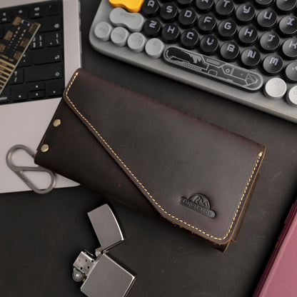 Topstache Leather Phone Holster with Belt Clip for Galaxy S23,iPhone 14,14 Pro,Leather Belt Pouch for Universal Smartphone with Otterbox Case,Flip Cellphone Pouch,L,Darkbrown