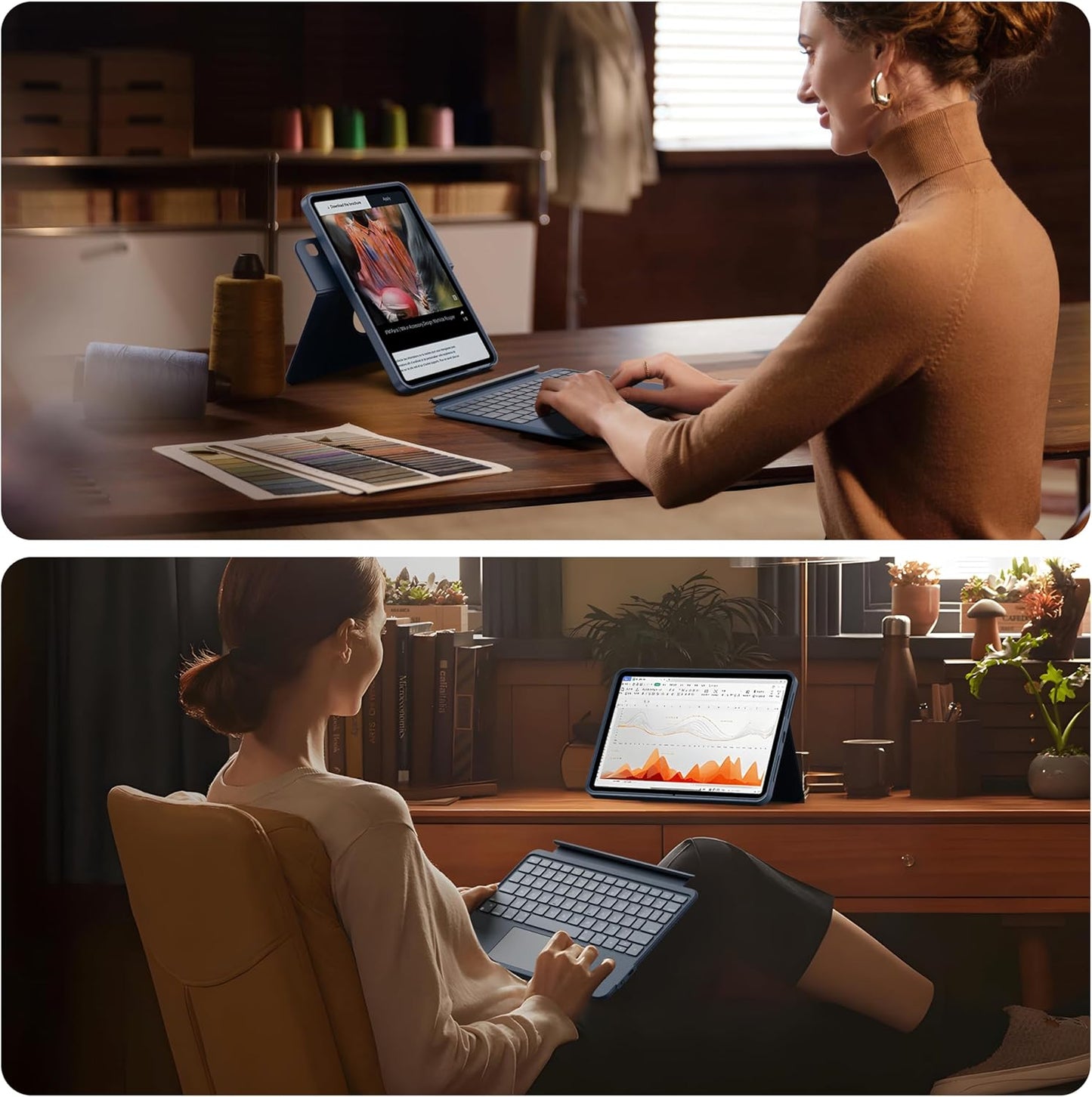 HOU Combo Keyboard Case for iPad 9th Generation (10.2", 2021)/8th Gen/7th Gen/iPad Air 3/Pro 10.5 Multi-Touch Trackpad,7 Color Backlight,Rotatable & Detachable,Portrait/Landscape Modes,Navy Blue