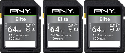 PNY 32GB & 64GB Elite Class 10 U1 V10 SDHC & SDXC Flash Memory Card Bundle - 100MB/s Read Speed