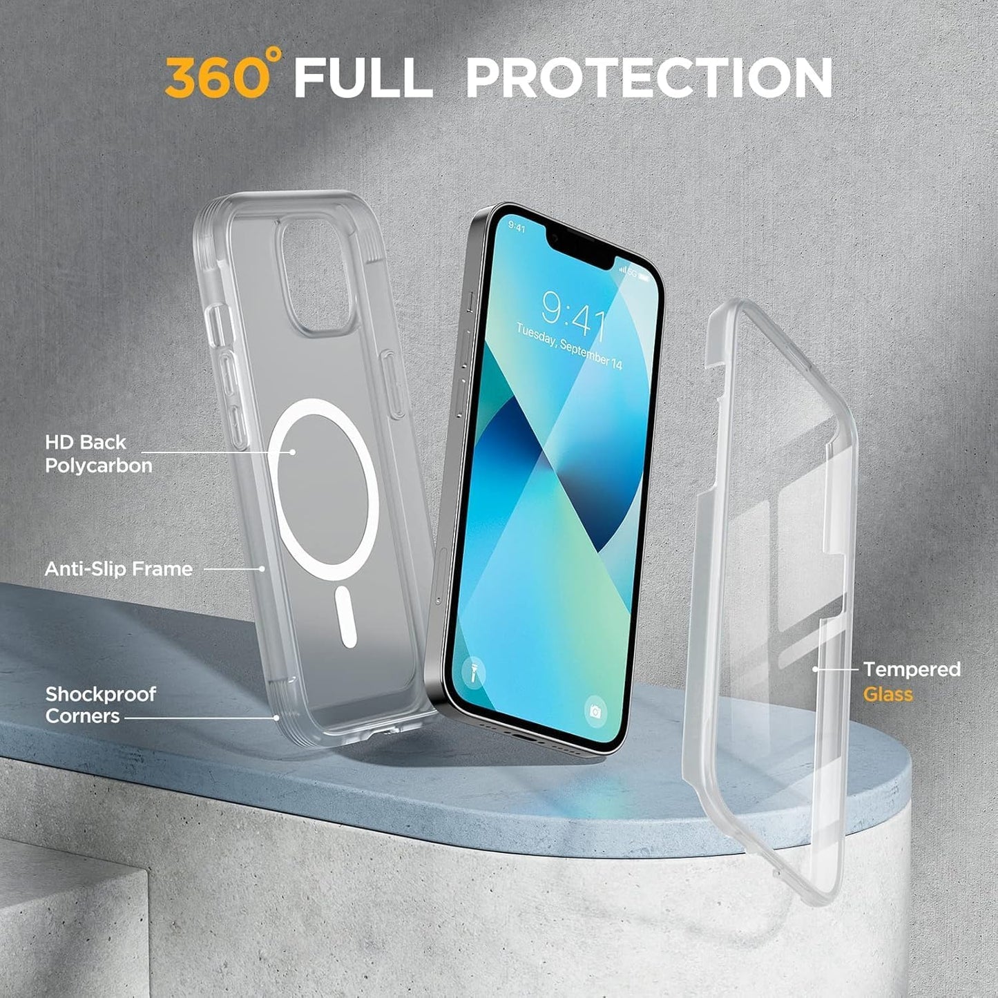 Miracase Magnetic Case for iPhone 13 Mini 5.4 Inch,with MagSafe,Built in Screen Protector,Full Body Protection(Matte Clear)