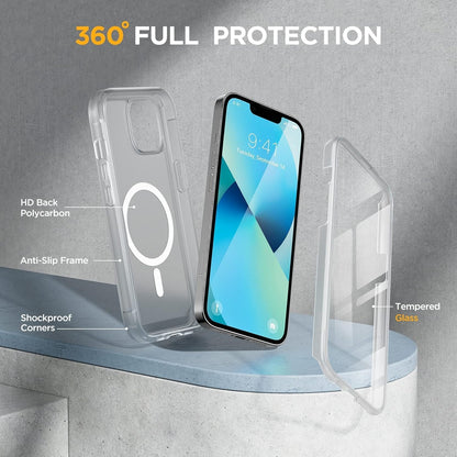 Miracase Magnetic Case for iPhone 13 Mini 5.4 Inch,with MagSafe,Built in Screen Protector,Full Body Protection(Matte Clear)