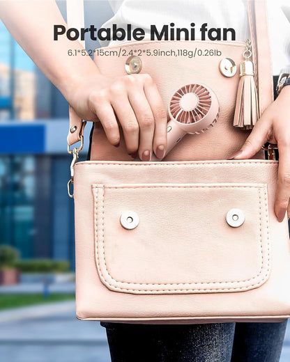 Gaiatop Mini Portable Fan, Small and Powerful, Cute Design 3 Speed Personal Handheld fan and Desktop with Base, Lightweight USB Rechargeable for Travel Lash Makeup Girl Women Summer Gift Pink