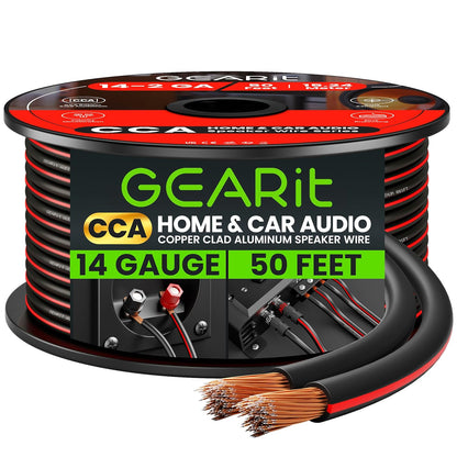 14AWG Speaker Wire, GearIT Pro Series 14 AWG Gauge Speaker Wire Cable (50 Feet / 15.24 Meters) Great Use for Home Theater Speakers and Car Speakers Black
