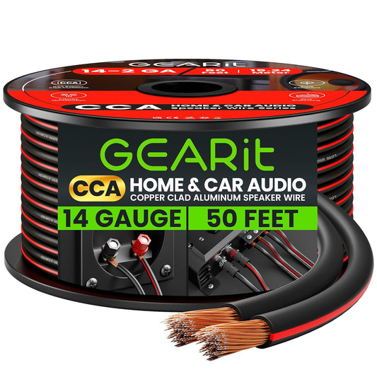 14AWG Speaker Wire, GearIT Pro Series 14 AWG Gauge Speaker Wire Cable (50 Feet / 15.24 Meters) Great Use for Home Theater Speakers and Car Speakers Black