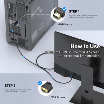 BENFEI HDMI to VGA 6 Feet Cable, Uni-Directional HDMI Computer to VGA Monitor Cable (Male to Male) Compatible for Computer, Desktop, Laptop, PC, Monitor, Projector, HDTV, Roku, Xbox