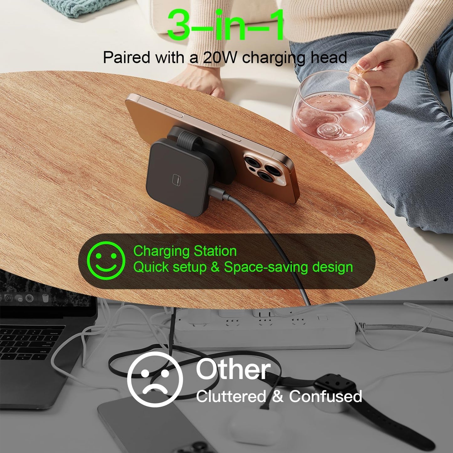 2025 for iPhone 16 Pro Max 3 in 1 Foldable Wireless Charging Station for MagSafe Magnetic Charger, Travel Stand 20W Charge Multiple Devices for iPhone 16/15/14/12/11/X-Apple iWatch Ultra/SE AirPods