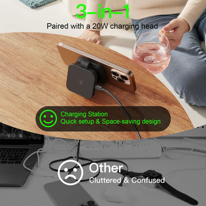 2025 for iPhone 16 Pro Max 3 in 1 Foldable Wireless Charging Station for MagSafe Magnetic Charger, Travel Stand 20W Charge Multiple Devices for iPhone 16/15/14/12/11/X-Apple iWatch Ultra/SE AirPods