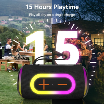 Oraolo Portable Bluetooth Speaker with 24W Loud Stereo Sound, Colorful RGB Lights, TWS Pairing, Bluetooth 5.4, 15H Playtime, Support AUX/TF Card, Wireless Speaker for Outdoor Party Home