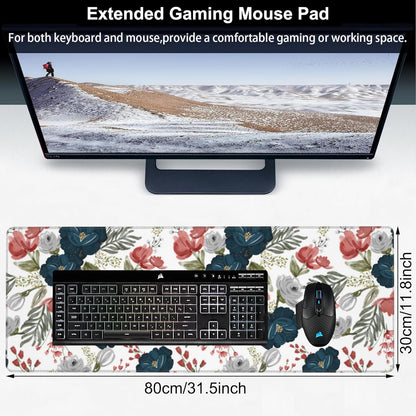 Watercolor Flowers Desk Mat,Large Colorful Floral Gaming Keyboard Mouse Pad,Non-Slip Rubber Base Desk Pad Thick Stitched Edges Waterproof Mousepad Mouse Mat 31.5"x11.8"