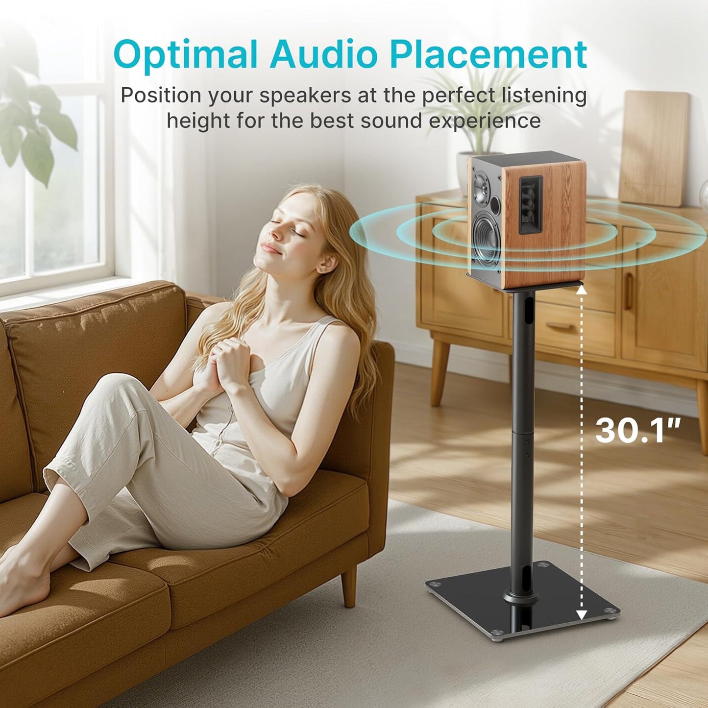 Speaker Stands Pair for Surround Sound,55 LBS Capacity,30.1 inch Floor Bookshlef Speaker Stands,Cable Management,Large Base,1 Pair,Black