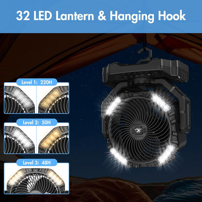 40000mAh Battery Powered Camping Fan - 136H Max Cooling, Rechargeable Battery Operated Oscillating Floor Fan with Charger, Remote & Hook, Portable for Tent Outdoor Patio Garage Hurricane Power Outage