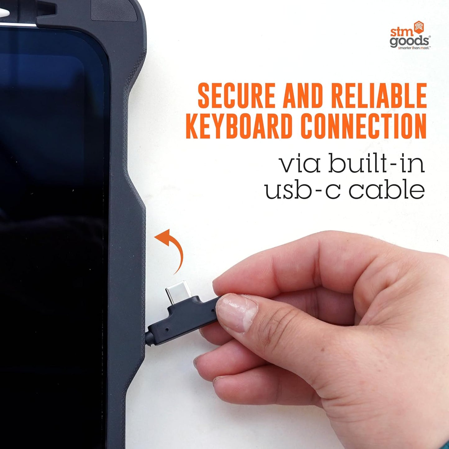 STM Goods Dux Keyboard Trackpad USB-C for iPad 10th, USB-C Connected Keyboard - Rugged, Rubberized Drop Protection - Integrated Trackpad, Storage for Apple Pencil Gen 1 or Logitech Crayon - Black