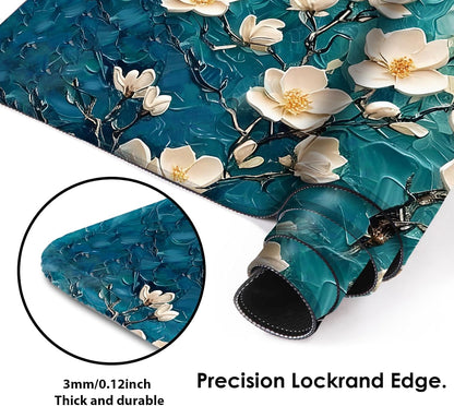 Galdas Gaming Mouse Pad XXL XL Large Long Extended Big Mousepad Non-Slip Rubber Keyboard Desk Pad with Stitched Edges for Laptop Home Office (31.5x11.8x0.08 Inch) … (Painting Flowers)