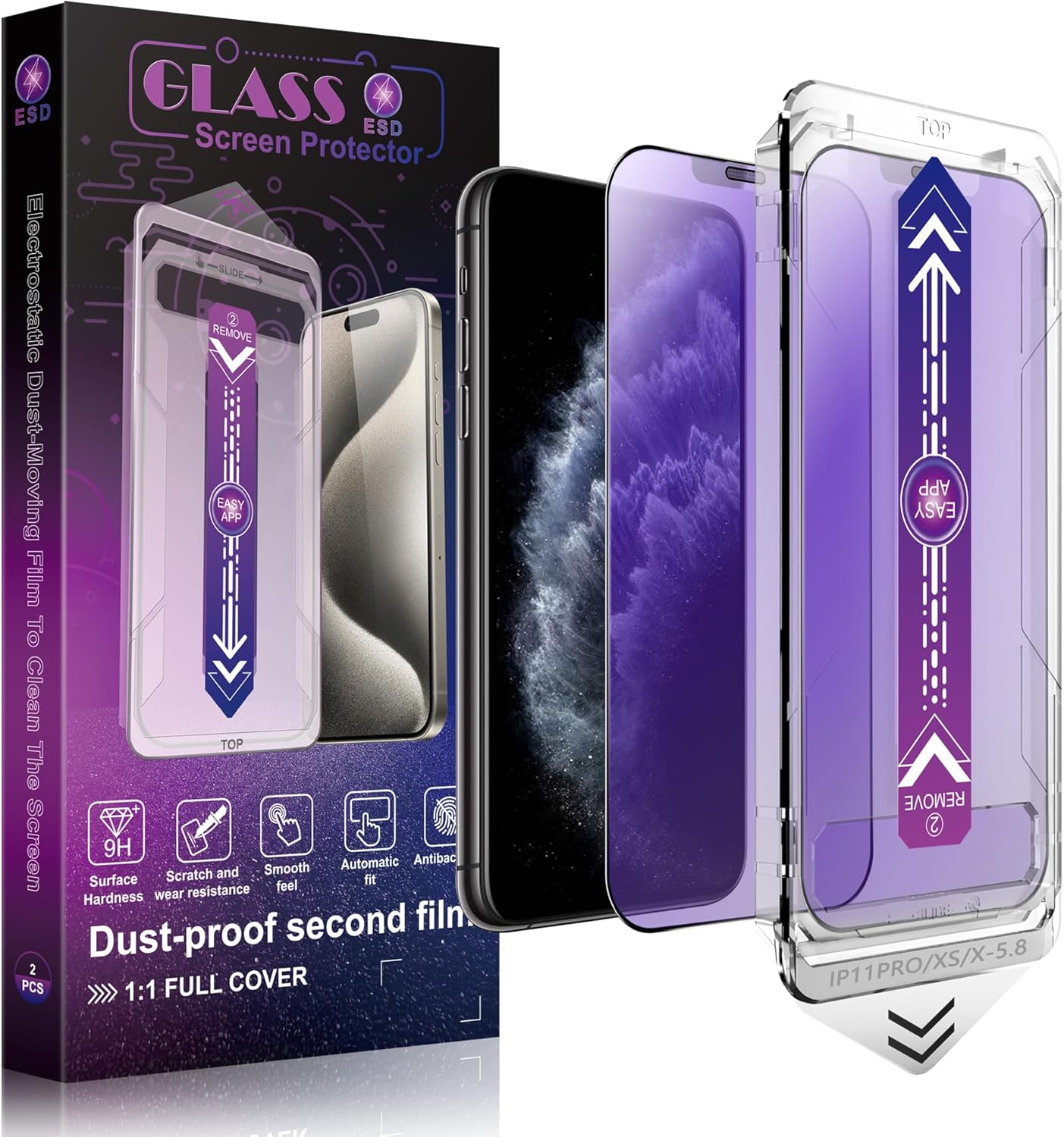 2 Pack Anti Blue Light Matte Screen Protector for iPhone 11 Pro and iPhone xs and iPhone x 5.8-Inch Auto Dust Removal, No Bubbles, Tempered Glass Film, Easy Installation