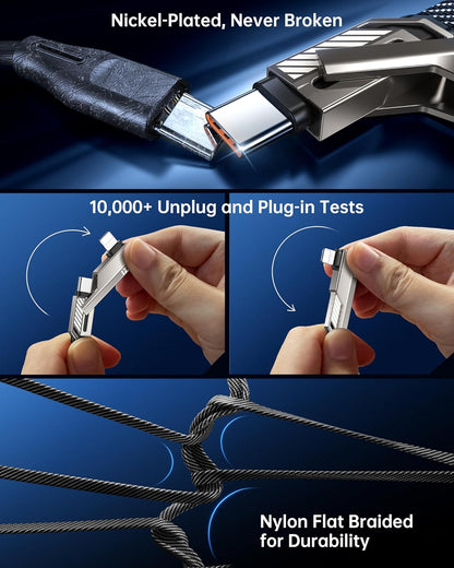 SHEZI 4-in-1 USB C Cable 3FT Compatible with Lightning Cable 90 Degree, [Fast Charging&Data Transfer] Flat Nylon Braided Charger Cord Combo, USB A/C to C/L Multi Charge Cable for iPhone/iPad