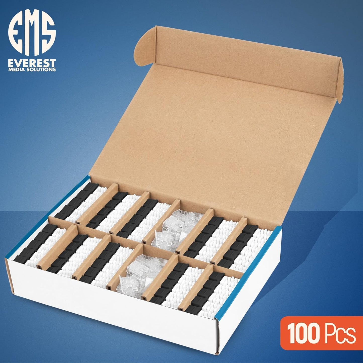 Everest 90° Angled RJ45 Cat6A Keystone Jacks 100-Pack in Black - Slim Profile Female RJ45 Connectors - Cat 6A Keystone Jack - Compatible with 90° Angled Speed Termination Tool - easyJACK (B094WB91H3)