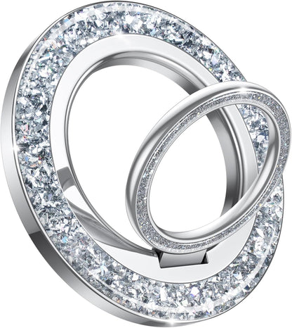 Lamicall Magnetic Phone Ring for MagSafe Grip - 2025 [Super Magnet] Stylish Twinkle Ring Holder Stand with [Upgrade Gear Hinge], Mag Safe Accessory for iPhone 16 15 14 13 Pro Max Plus, Glitter Silver