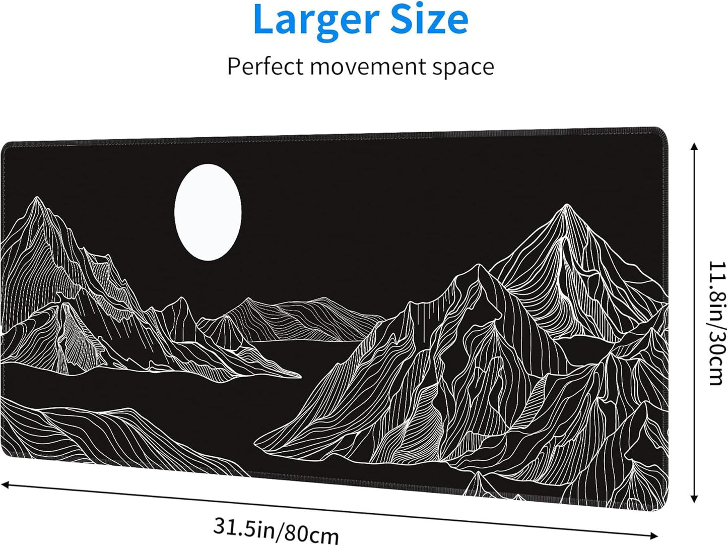 Black and White Mountain Large Mouse Pad,Gaming Keyboard Desk Pad,Extended Mouse Mat Non-Slip Rubber Base with Stitched Edges for Office Game Home XL 31.5"x11.8"