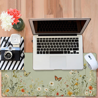 Large Mouse Pad Wildflowers Gaming Desk Pad Computer Keyboard Non-Slip Waterproof Mouse Mat with Rubber Base and Stitched Edges Entertainment Office Writing Desk Mat 35.4 x 15.7 Inches