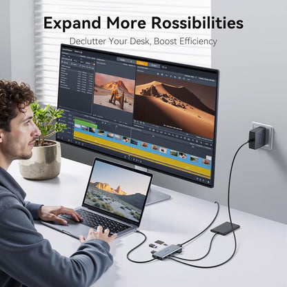 USB C Hub Multiport Adapter for MacBook Pro/Air, 9 in 1 USB C Dongle Dock Mac HDMI Adapter Compatible for iPad Pro, iMac, Dell XPS, Thinkpad(4K@60Hz HDMI, SD/TF Card Reader, 100W PD, 5 USB Ports)