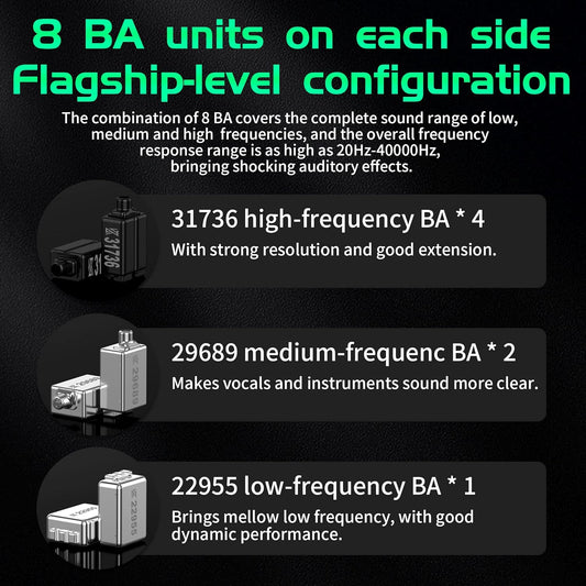 KZ AS16 Pro 8 Balance Armatures in-Ear Earphone,Pro HiFi IEMs Music Earbuds for Studio Recording,Stereo Sound Gaming Earbuds Positioning in Ear Headphones with Microphone Wired(Cyan,with Mic)