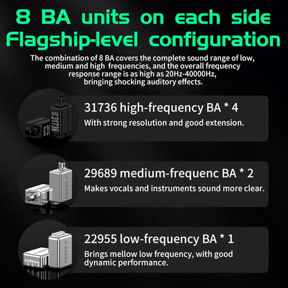 KZ AS16 PRO in Ear Monitor,8 BA Units on Each Side Wired Earphone with Detachable Cable HiFi IEM Earbuds,Stage Monitor Earphone HiFi Earbuds Headphone for Musician Audiophile(Black,Without Mic)