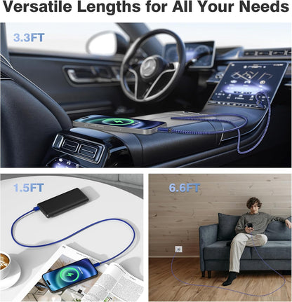 Elebase for iPhone 16 Car Charger Cable 1.5/3.3/6.6FT 3 Pack,Type C Charging Cord for Car iPhone 16 Pro Max Plus 15,Kindle Fire HD 2022 12th,10 9th,8 10th Generation,Samsung Galaxy S24,S23,A54 Flip 6