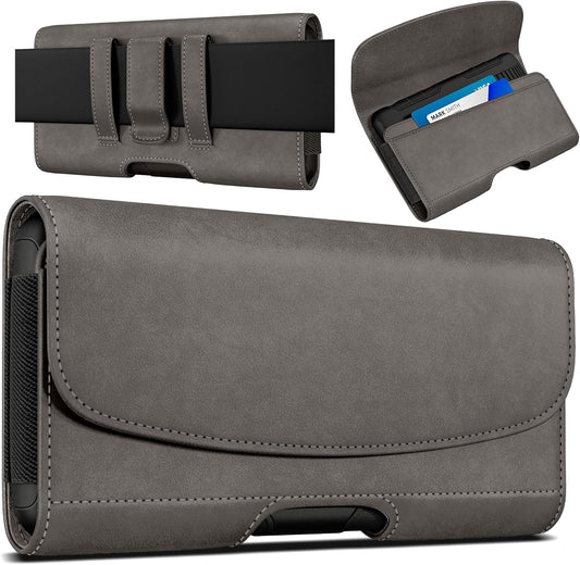 PiTau Holster for iPhone SE 8 7 6s 6, Premium Cell Phone Belt Holder Case with Clip Loops ID Card Carrying Pouch Cover for Men, (Fits Apple Phone with Case on) Pewter Small