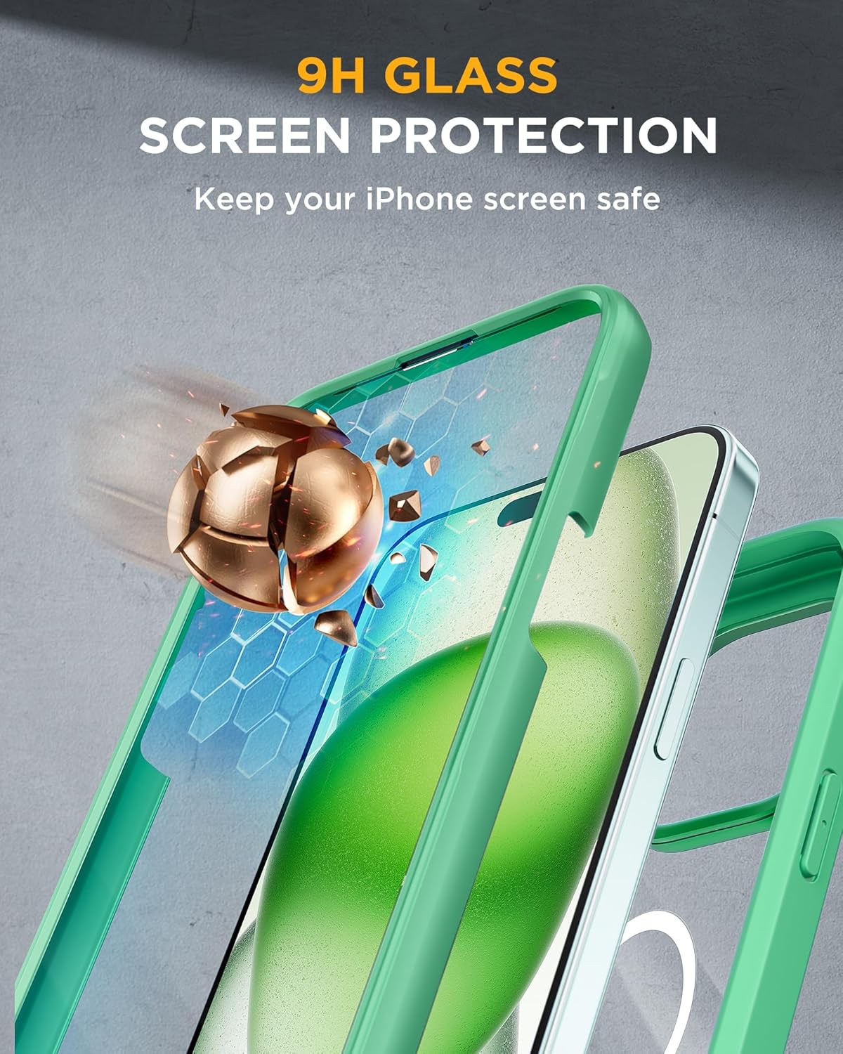 Miracase Magnetic for iPhone 15 Plus Case 6.7'' [Compatible with Magsafe] Full-Body Military Drop Proof 15 Plus Phone Case Cover with Built-in 9H Tempered Glass Screen Protector,Magnetic Green