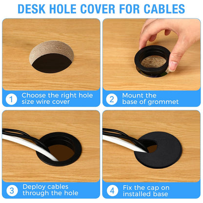Desk Grommet 1-1/2" (38 mm), Desk Cord Hole Cover, Cable Grommet ABS Plastic, Desk Hole Grommet for Office and Home Table Cable, Detachable Cable Cord Organizer (Black 2 Pcs)