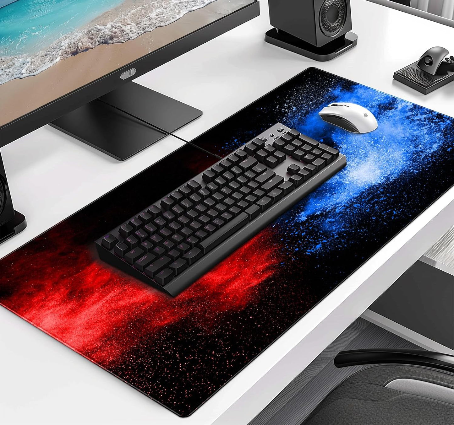 Large Extended Gaming Mouse Pad with Stitched Edges, Non-Slip Waterproof Rubber Base Mouse Pad for Office, Computer, Keyboard, Laptop and Home Desk Pad 35.4 x 15.7 x 0.12 Inch (Colorful Starry Sky)