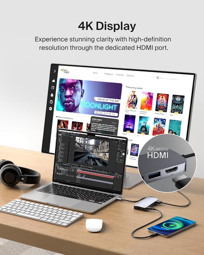 Belkin USB-C Hub - 6-in-1 Multi-Port Adapter Dock with 4K HDMI, USB-C 100W PD Pass-Through Charging, 2X USB-A Ports, Gigabit Ethernet Ports, and SD Slot for MacBook Pro, Air, iPad, Pro, XPS and More