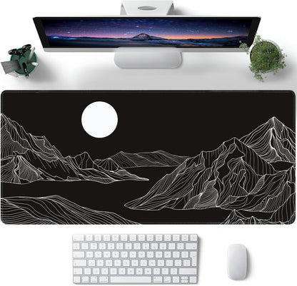 Black and White Mountain Large Mouse Pad,Gaming Keyboard Desk Pad,Extended Mouse Mat Non-Slip Rubber Base with Stitched Edges for Office Game Home XXL 35.4"x15.7"