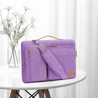 MOSISO 360 Protective Laptop Shoulder Bag,15 inch Computer Bag Compatible with MacBook Air M4 M3 M2/Pro A1990 A1707, Dell XPS Plus,Side Open Messenger Bag with 4 Zipper Pockets&Handle, Lilac