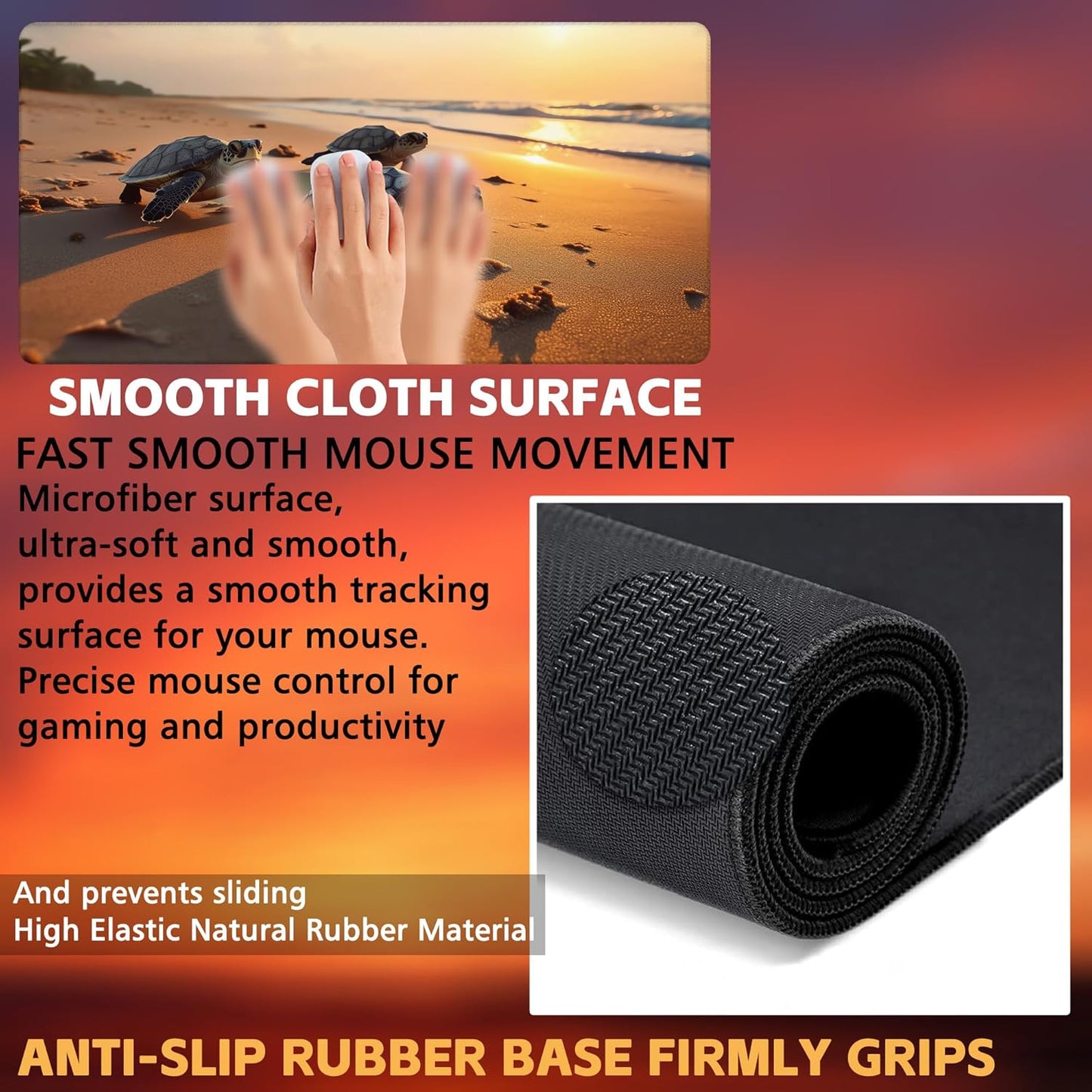 Large Gaming Mouse Pad for Desk, Baby Turtles On Beach Desk Mat, Cute Sea Turtle Desk Pad, 31.5"x15.7" Extended Big Computer Keyboard Mouse Pad with Non-Slip Base and Stitched Edge